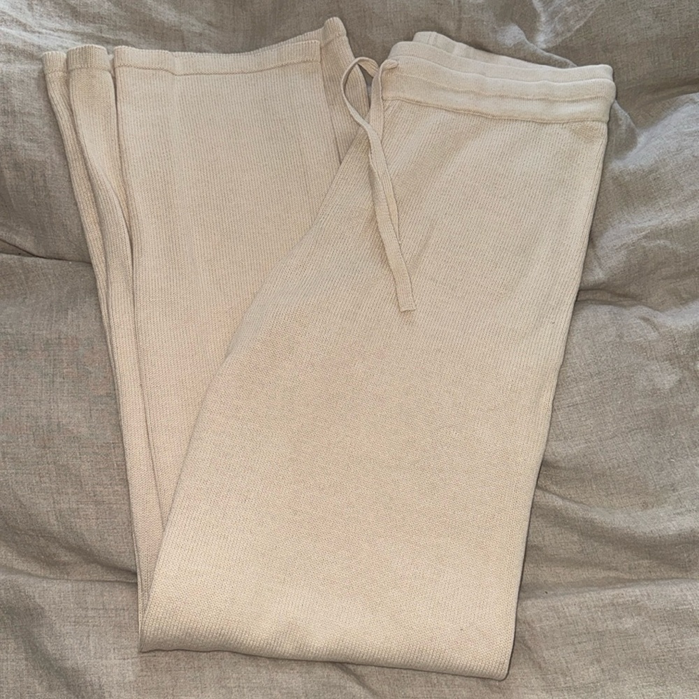 Organic Basics Wide Leg Knit Pants in Cream